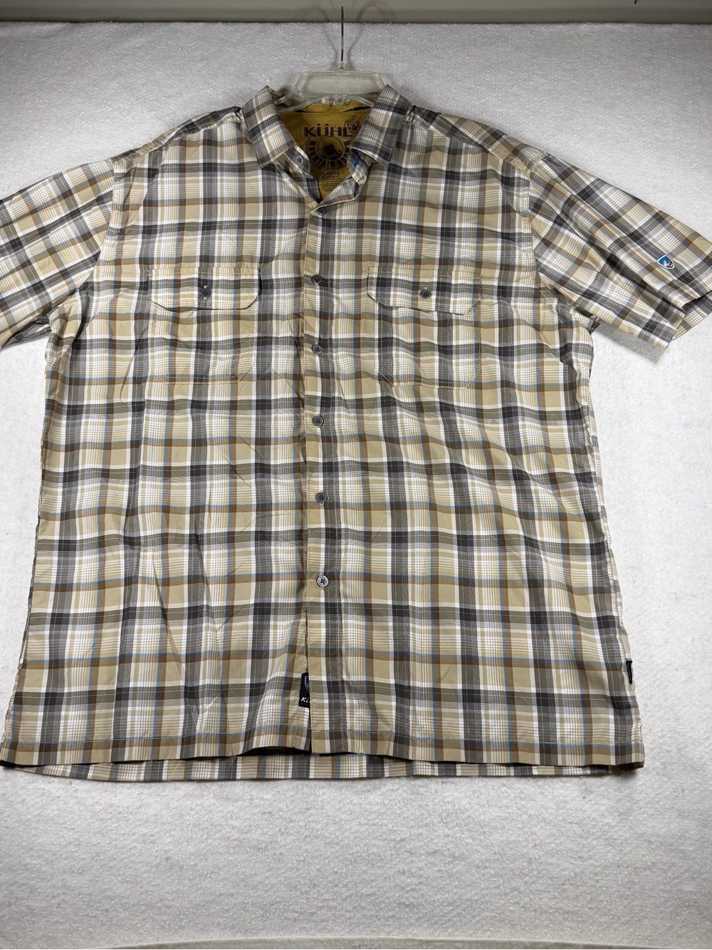 Kuhl Men’s Eluxur Short Sleeve Button Down Shirt Size XL Brown Plaid